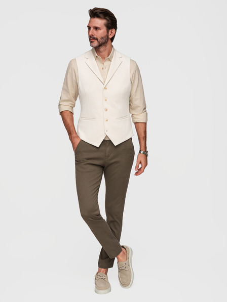 Ombre Clothing Elegantní pánská vesta s klopami - béžová V2 V66 Ombre Clothing