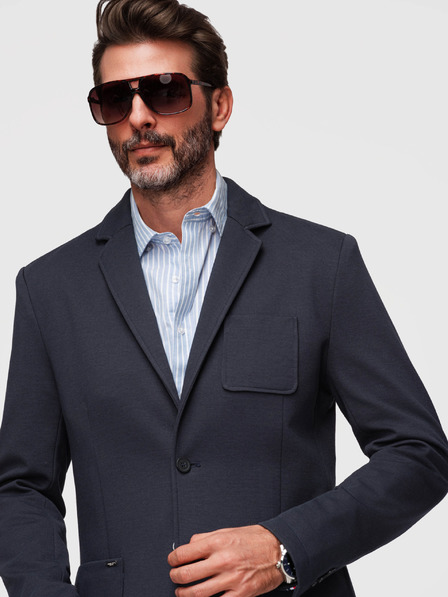 Ombre Clothing Pánské pletené sako slim fit střihu s jemnou texturou - tmavě modré V3 M165 Ombre Clothing