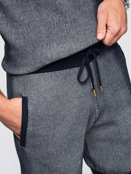 Ombre Clothing Pánské pletené šortky s nastavitelným pasem - tmavě modré V3 OM-SRCS-0202 Ombre Clothing