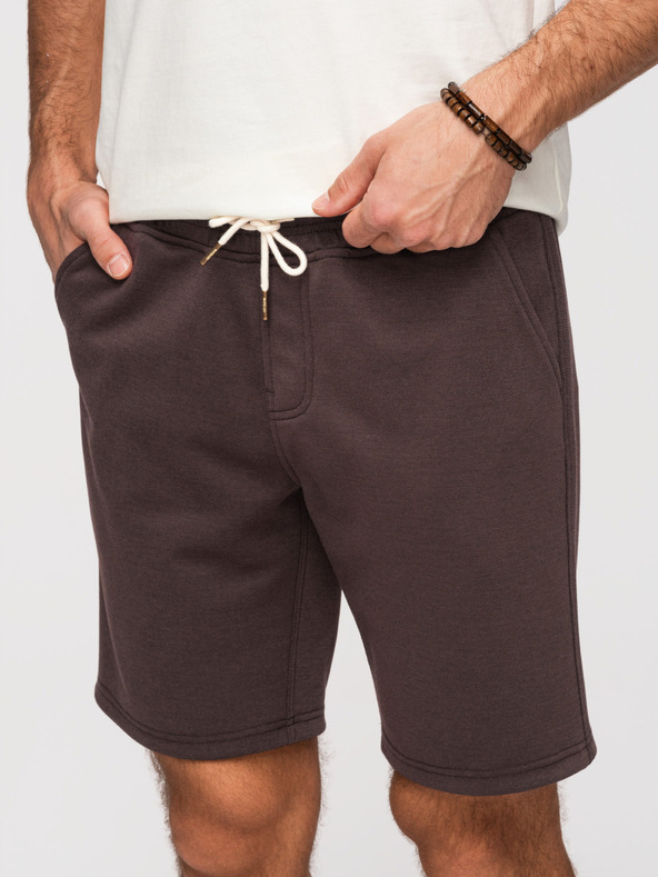 Ombre Clothing Pánské strukturální šortky REGULAR FIT - hnědé V5 OM-SRSK-0124 Ombre Clothing
