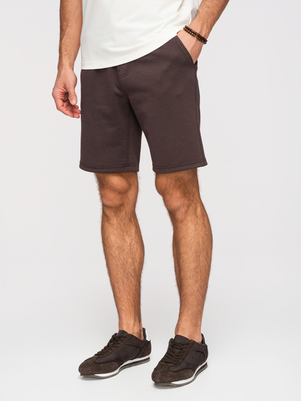 Ombre Clothing Pánské strukturální šortky REGULAR FIT - hnědé V5 OM-SRSK-0124 Ombre Clothing