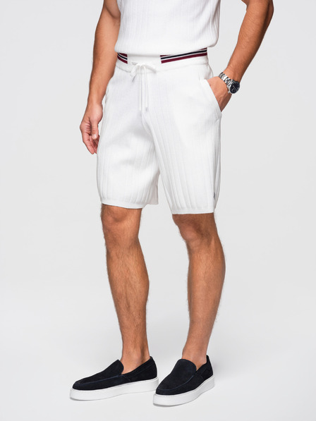 Ombre Clothing Pánské viskózové strukturované šortky REGULAR - bílé V1 OM-SRCS-0203 Ombre Clothing