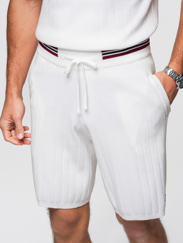 Ombre Clothing Pánské viskózové strukturované šortky REGULAR - bílé V1 OM-SRCS-0203 Ombre Clothing