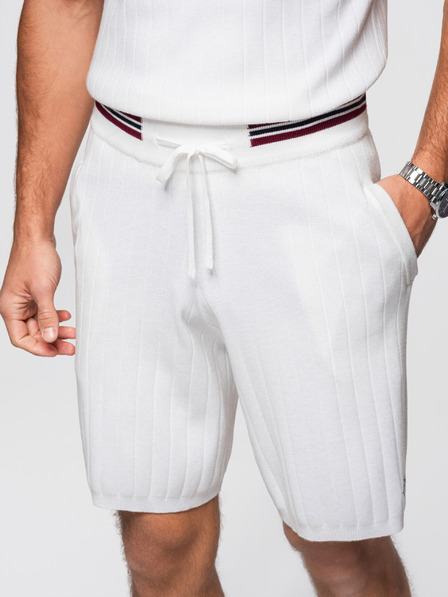 Ombre Clothing Pánské viskózové strukturované šortky REGULAR - bílé V1 OM-SRCS-0203 Ombre Clothing