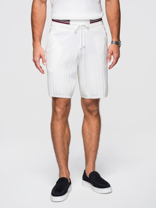 Ombre Clothing Pánské viskózové strukturované šortky REGULAR - bílé V1 OM-SRCS-0203 Ombre Clothing