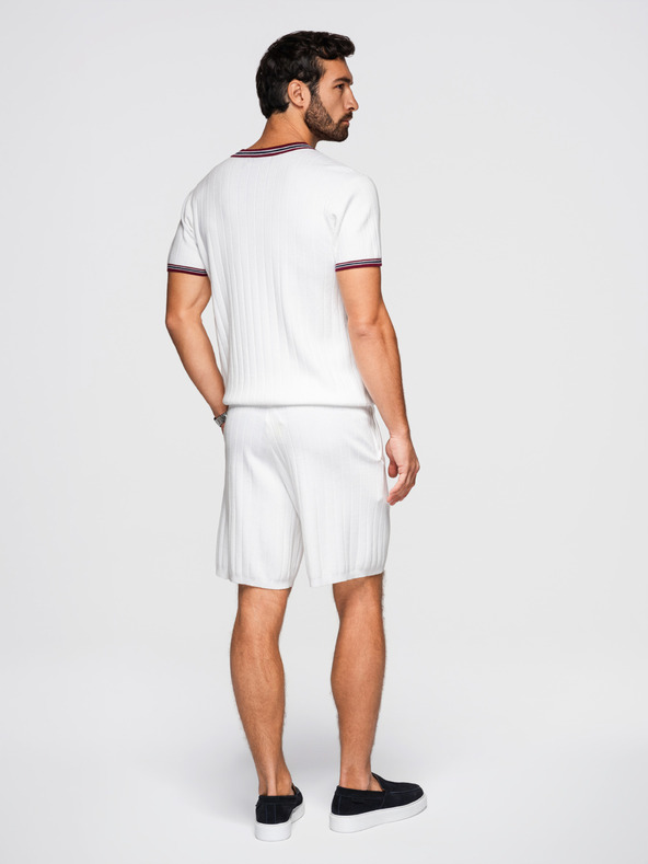 Ombre Clothing Pánské viskózové strukturované šortky REGULAR - bílé V1 OM-SRCS-0203 Ombre Clothing