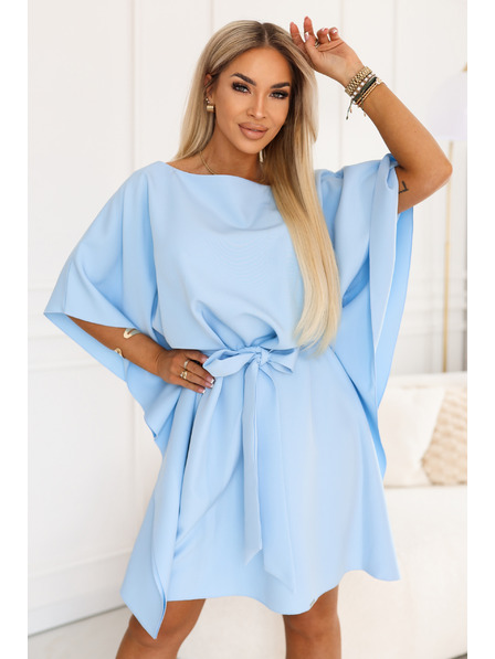 numoco SOFIA Šaty typu motýl s vázáním v pase - světle modré