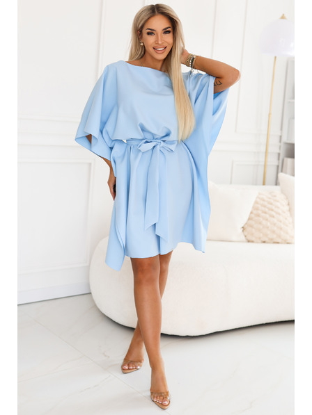 numoco SOFIA Šaty typu motýl s vázáním v pase - světle modré