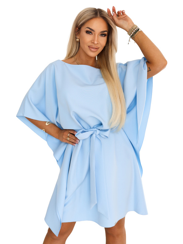 numoco SOFIA Šaty typu motýl s vázáním v pase - světle modré