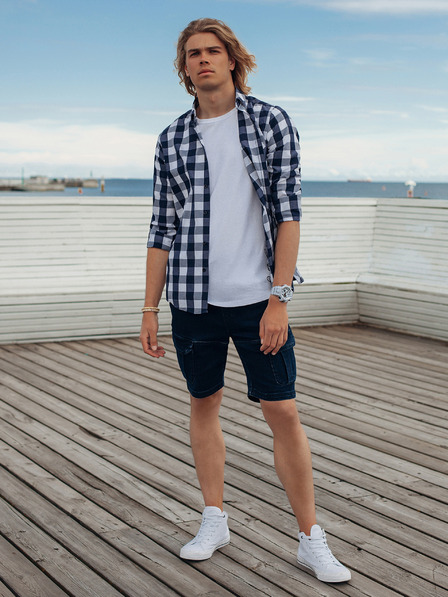 Ombre Clothing Tmavě modré pánské džínové kraťasy Ombre Clothing W362