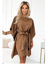 numoco SOFIA Motýlí šaty s vázáním v pase - cappuccino