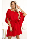 numoco SOFIA Motýlí šaty s kravatou v pase - červené