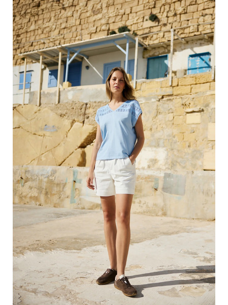 Moodo Halenka z bavlny s krajkou světle modrá Moodo