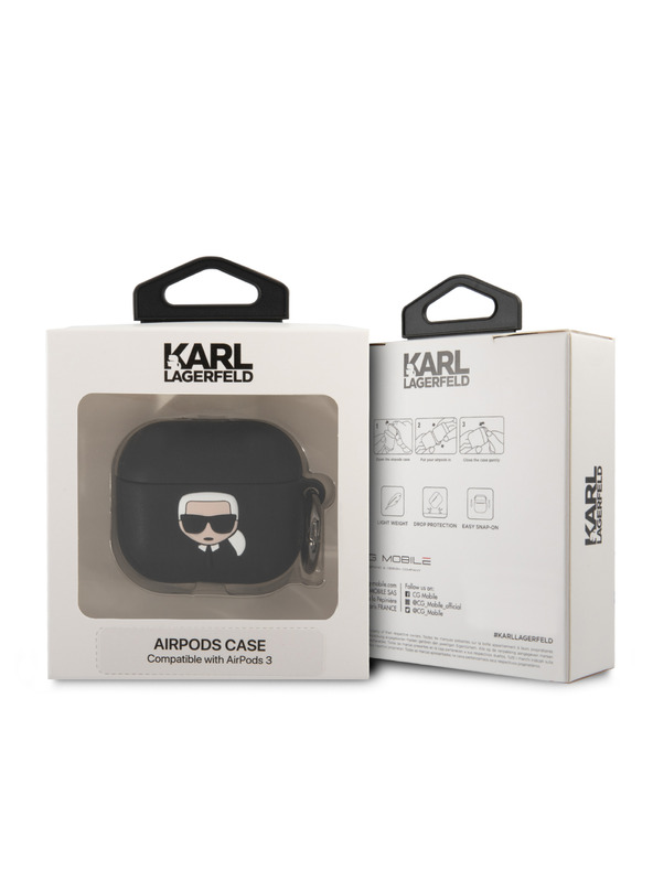 Karl Lagerfeld 3D Logo NFT Karl Head Silikonové Pouzdro pro Airpods 3 Black Karl Lagerfeld