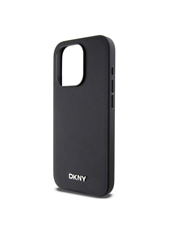 DKNY PU Leather Silver Metal Logo Magsafe Zadní Kryt pro iPhone 15 Pro Black DKNY