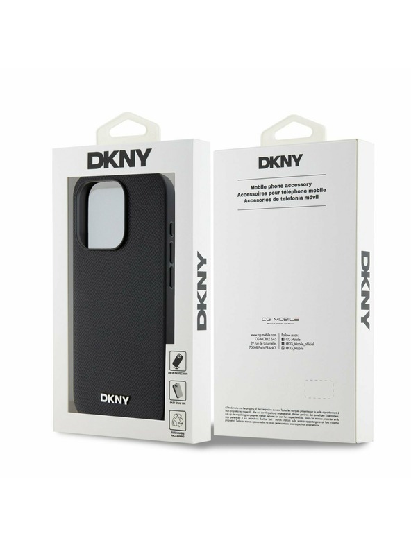 DKNY PU Leather Silver Metal Logo Magsafe Zadní Kryt pro iPhone 15 Pro Black DKNY