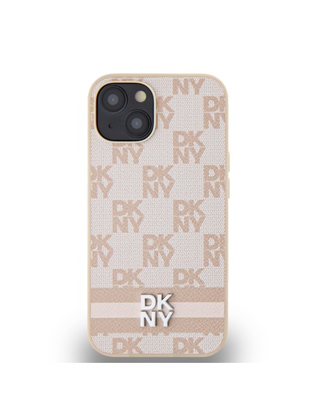 DKNY PU Leather Checkered Pattern and Stripe Zadní Kryt pro iPhone 13 Pink DKNY