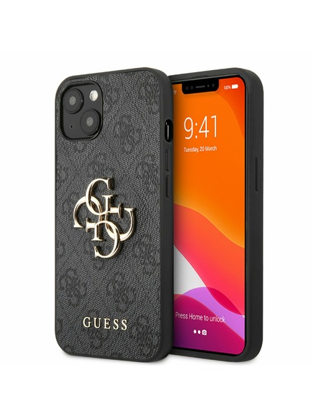 Guess PU 4G Metal Logo Zadní Kryt pro iPhone 13 Grey Obal na telefon