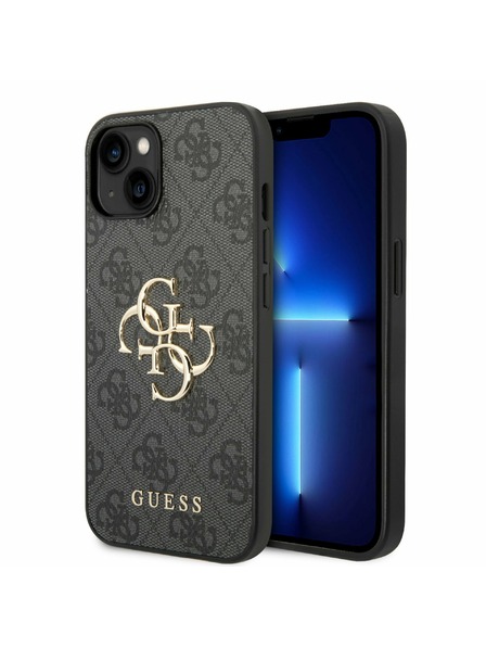 Guess PU 4G Metal Logo Zadní Kryt pro iPhone 14 Grey Obal na telefon