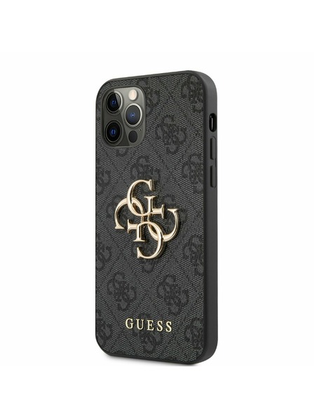 Guess Guess PU 4G Metal Logo Zadní Kryt pro iPhone 12 Pro Max Grey