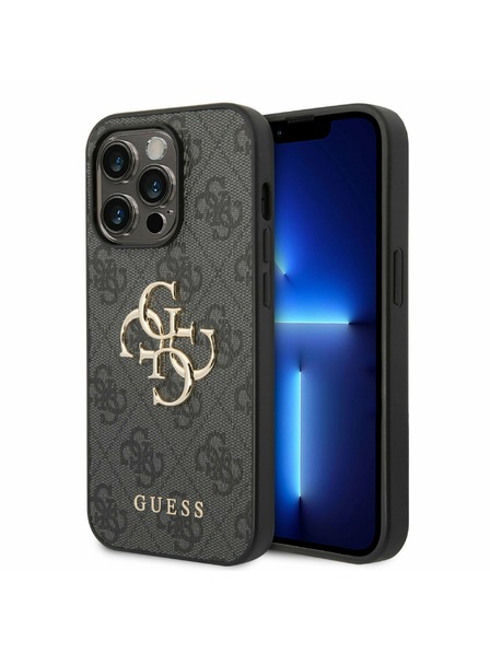 Guess Guess PU 4G Metal Logo Zadní Kryt pro iPhone 14 Pro Grey