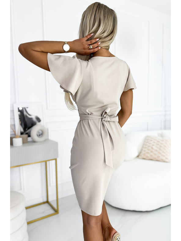 numoco Šaty s psaníčkovým výstřihem  - béžové Numoco NINA