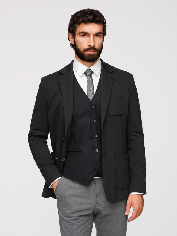 Ombre Clothing Pánské černé sako SLIM s jemnou texturou