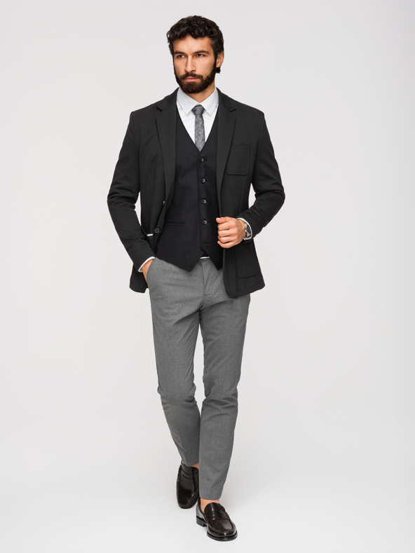 Ombre Clothing Pánské černé sako SLIM s jemnou texturou