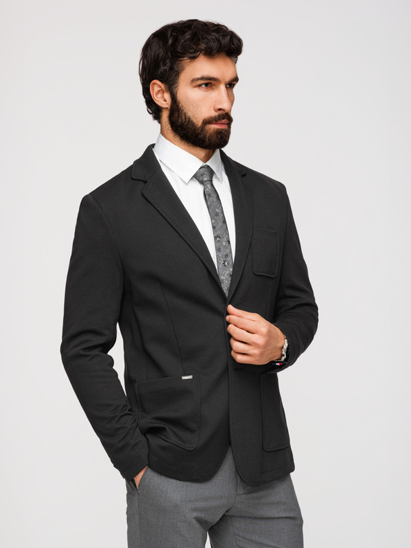 Ombre Clothing Pánské černé sako SLIM s jemnou texturou