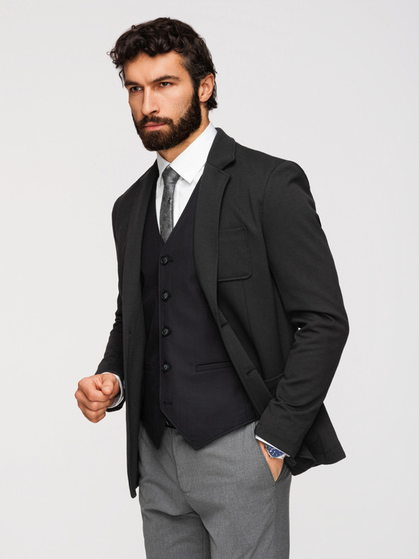 Ombre Clothing Pánské černé sako SLIM s jemnou texturou