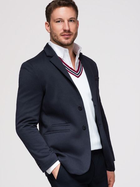 Ombre Clothing Pánské pletené sako střihu SLIM FIT - tmavě modré V3 M170 Ombre Clothing