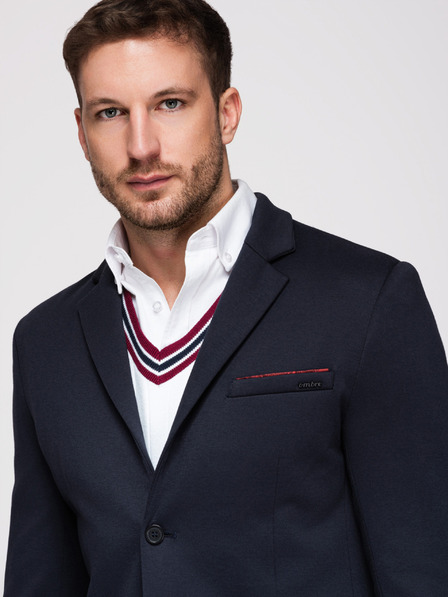 Ombre Clothing Pánské pletené sako střihu SLIM FIT - tmavě modré V3 M170 Ombre Clothing