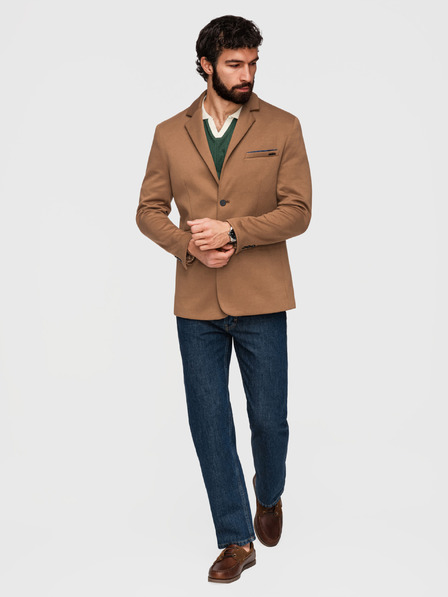 Ombre Clothing Pletené pánské sako SLIM FIT na míru - světle hnědé V4 M170 Ombre Clothing