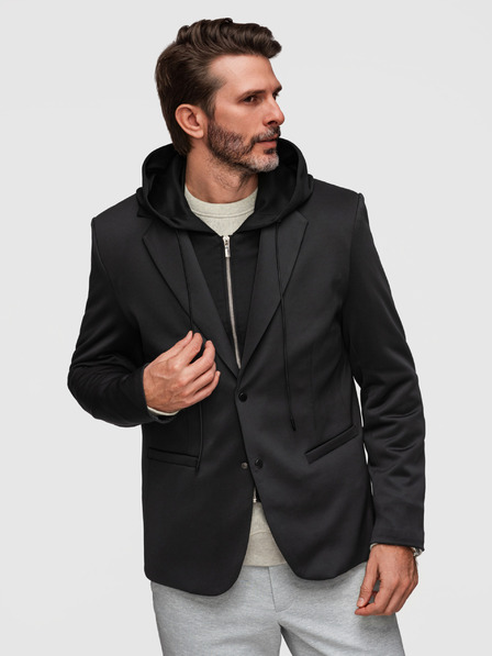 Ombre Clothing Stylové pánské sako s odnímatelnou podšívkou a nastavitelnou kapucí - černé V1 M168 Ombre Clothing