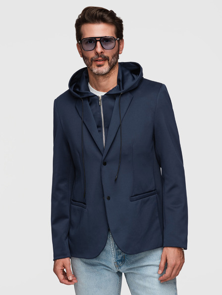 Ombre Clothing Stylové pánské sako s odnímatelnou podšívkou a nastavitelnou kapucí - tmavě modré V2 M168 Ombre Clothing