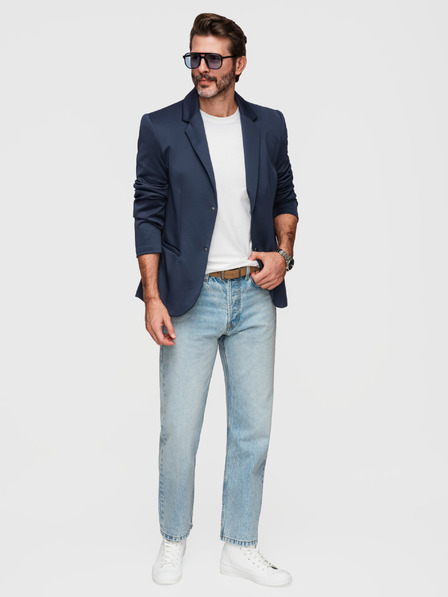 Ombre Clothing Stylové pánské sako s odnímatelnou podšívkou a nastavitelnou kapucí - tmavě modré V2 M168 Ombre Clothing