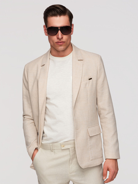 Ombre Clothing Pánské sako REGULAR střihu s plátnem - béžové V1 M169 Ombre Clothing