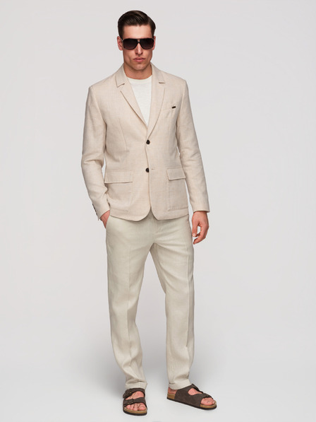Ombre Clothing Pánské sako REGULAR střihu s plátnem - béžové V1 M169 Ombre Clothing