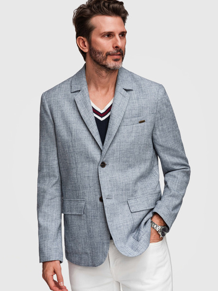 Ombre Clothing Pánské sako REGULAR střihu s plátnem - světle modré V4 M169 Ombre Clothing