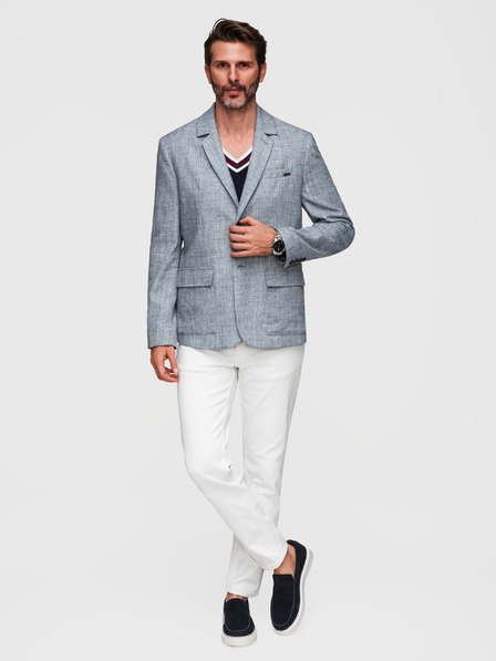 Ombre Clothing Pánské sako REGULAR střihu s plátnem - světle modré V4 M169 Ombre Clothing
