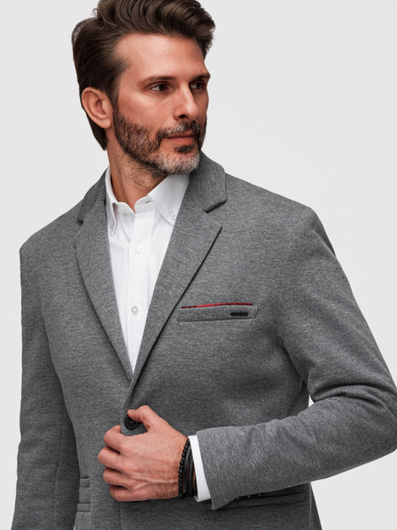 Ombre Clothing Pánské pletené sako střihu SLIM FIT - světle šedé V2 M170 Ombre Clothing