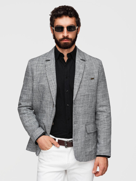 Ombre Clothing Pánské sako REGULAR střihu s plátnem - grafitová V5 M169 Ombre Clothing