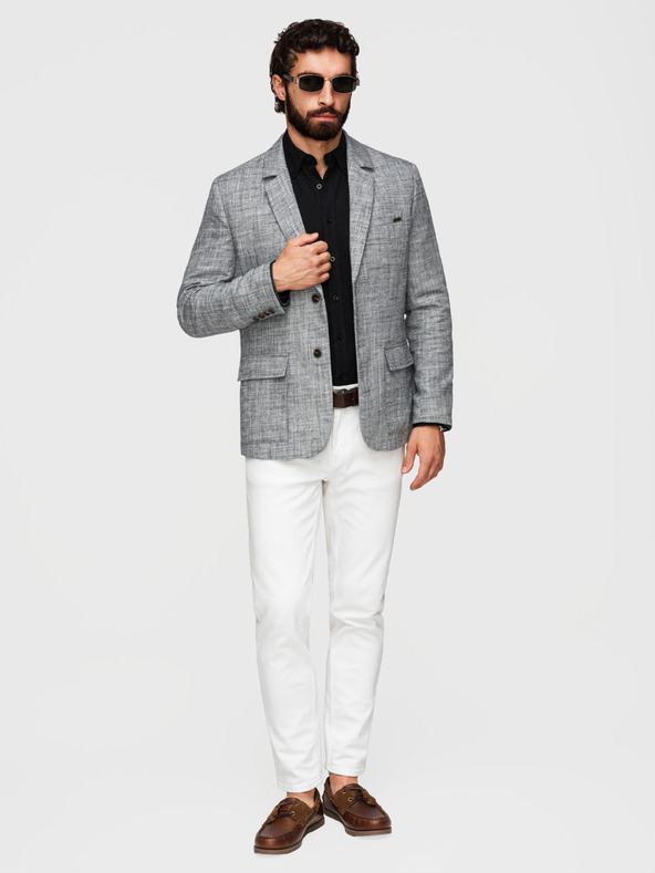 Ombre Clothing Pánské sako REGULAR střihu s plátnem - grafitová V5 M169 Ombre Clothing