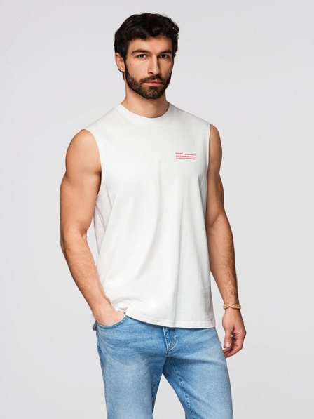 Ombre Clothing Pánské bavlněné tričko bez rukávů TANK TOP - bílé V1 OM-TSTT-0243 Ombre Clothing