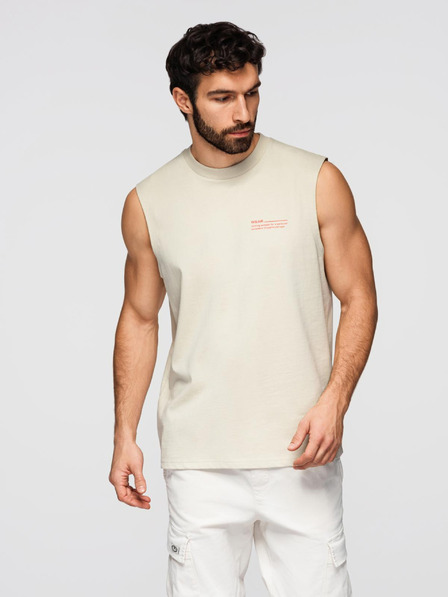 Ombre Clothing Pánské bavlněné tričko TANK TOP bez rukávů - krémové V3 OM-TSTT-0243 Ombre Clothing