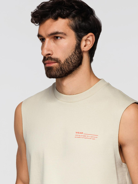 Ombre Clothing Pánské bavlněné tričko TANK TOP bez rukávů - krémové V3 OM-TSTT-0243 Ombre Clothing