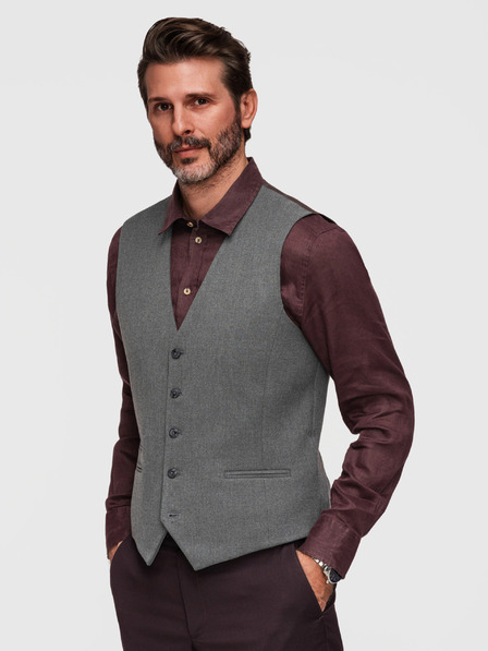 Ombre Clothing Pánská klasická obleková vesta s podšívkou - grafitová V3 V64 Ombre Clothing