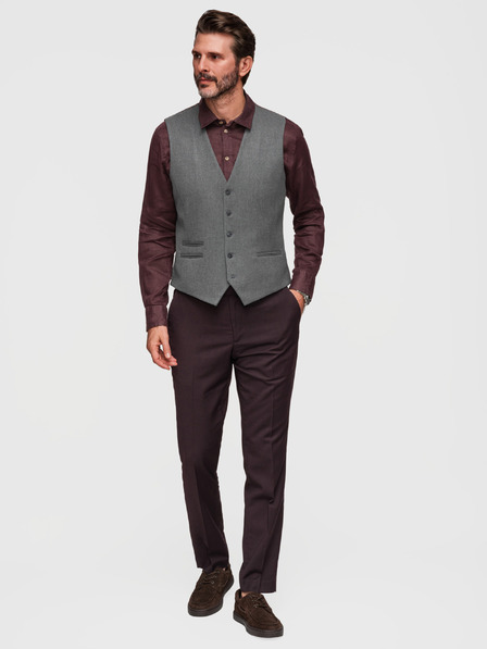 Ombre Clothing Pánská klasická obleková vesta s podšívkou - grafitová V3 V64 Ombre Clothing