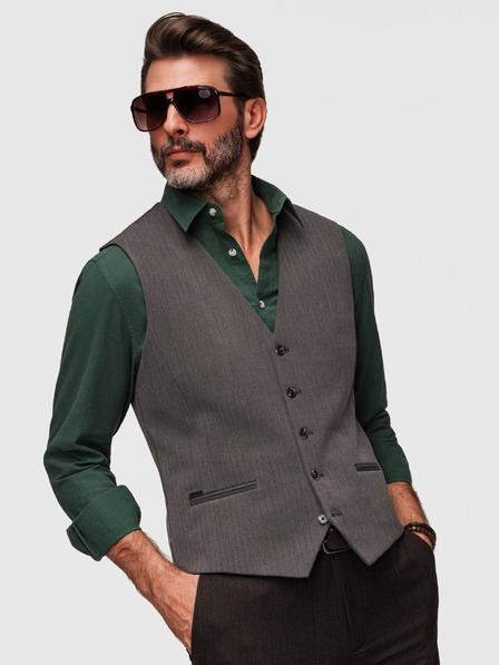 Ombre Clothing Klasická pánská elegantní vesta SLIM FIT ve tvaru rybí kosti - grafitová V2 V65 Ombre Clothing