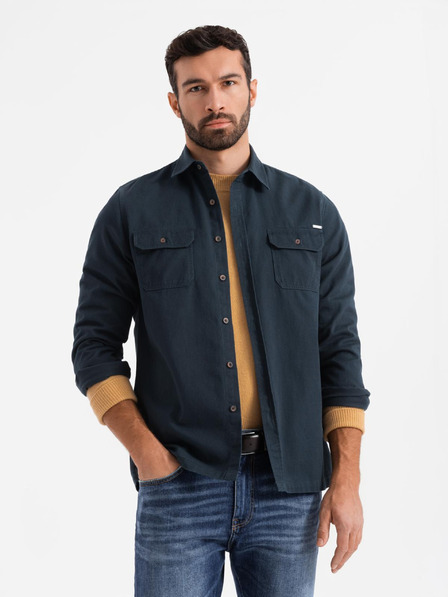 Ombre Clothing Tmavě modrá pánská svrchní košile Ombre Clothing